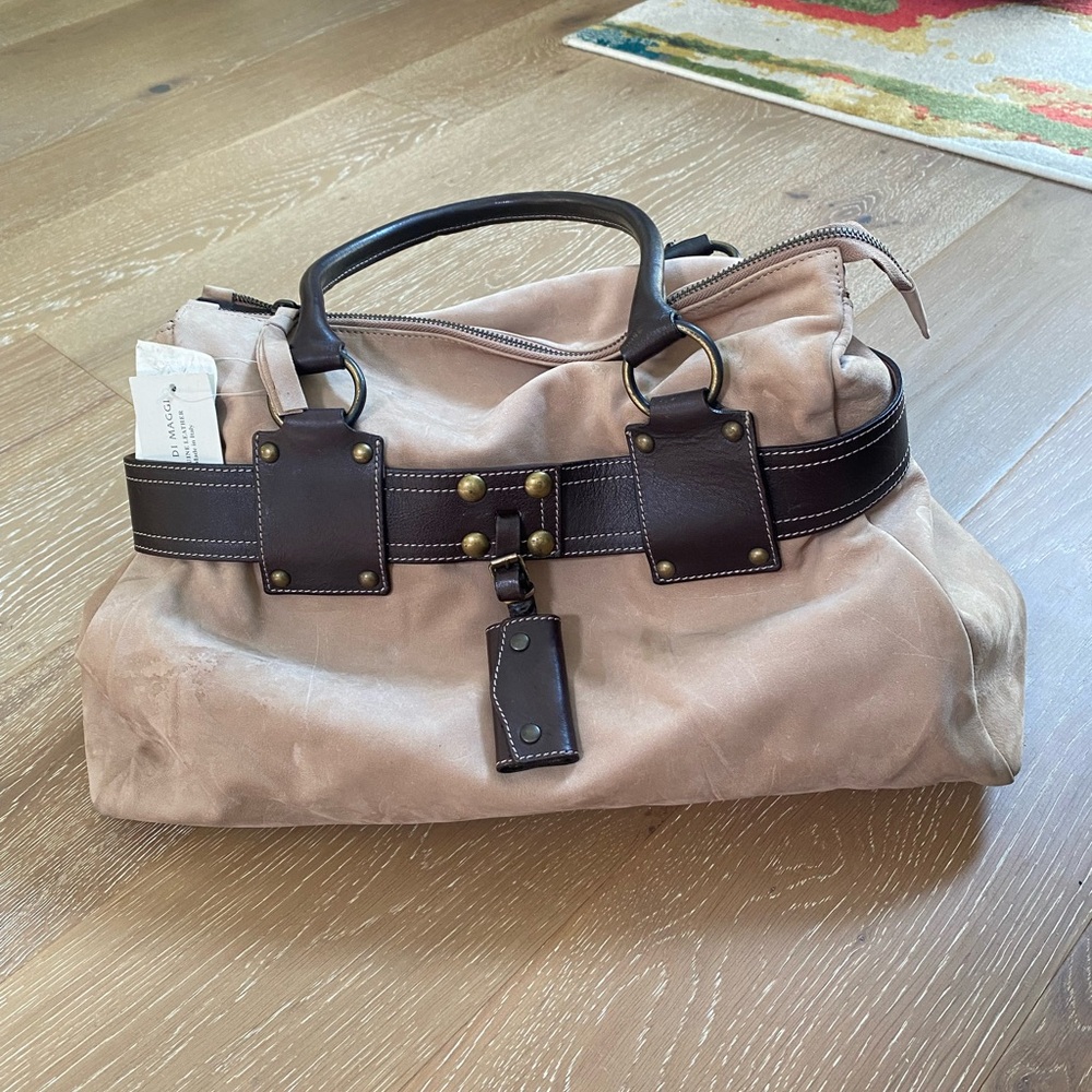 Laura Di Maggio Tan and Brown Shoulder Bag with Double Handles